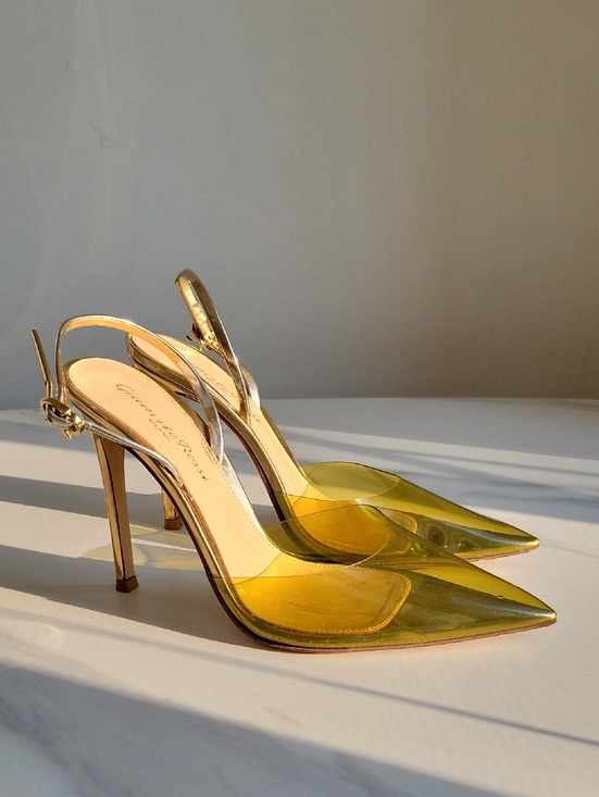 Gianvito Rossi Shoes - Gianvito Rossi Pointed Toe Yellow Transparent Slingback Pumps